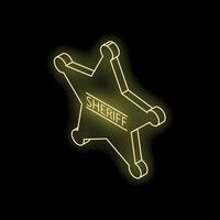 Glowing neon sheriff badge isometric icon illustration vector