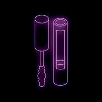 Glowing neon sign of mascara brush and tube on a black background vector