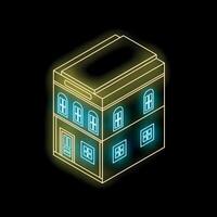 Neon glowing building facade on dark background vector