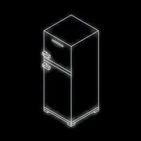 White glowing neon refrigerator on a black background. Isometric view. 3d illustration vector