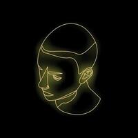 Neon yellow profile of a person looking down with black background vector