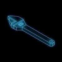 Adjustable wrench glowing with blue neon light on dark background vector