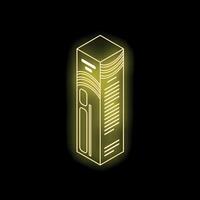 Yellow neon sign showing modern server unit on black background vector