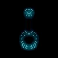 Neon blue round bottom flask glowing on black background vector