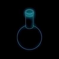 Neon laboratory glassware glowing on black background vector