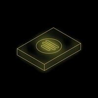 Glowing neon yellow icon of a floor drain is shining on black background vector
