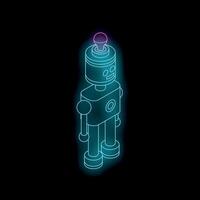 Neon robot standing with lightbulb idea concept vector
