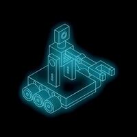 Isometric neon robot holding a wrench on a black background vector
