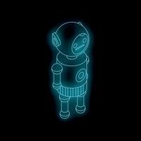 Neon robot standing on black background vector