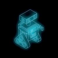 Blue neon robot walking on black background vector