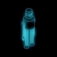 Neon blue robot standing on black background vector