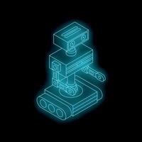 Neon robot standing with glowing blue lines on black background vector