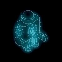 Neon robot standing on black background vector