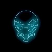 Neon style robot floating on black background vector