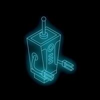 Neon blue robot standing with wires plugged in vector