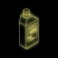Yellow neon style alcohol bottle shining on black background vector