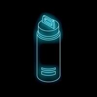 Blue neon thermos flask glowing on black background vector