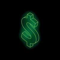 Green neon dollar sign glowing on black background vector