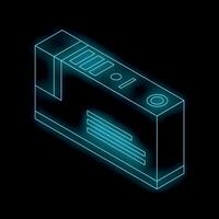Glowing neon blue server rack system unit isometric illustration vector