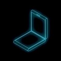Neon blue smartphone folding screen displaying on black background vector