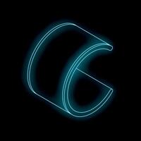 Neon light drawing forming curved shape design element on black background vector