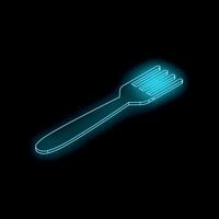 Glowing neon fork isometric utensil on dark background vector