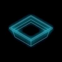 Neon blue square empty container glowing on black background vector