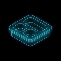 Glowing neon lunch box icon on a black background vector