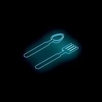 Neon fork and spoon glowing on dark background vector