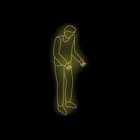 Young man showing something with neon light effect vector