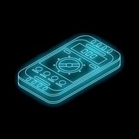 Blue glowing neon line voice recorder in isometric view vector