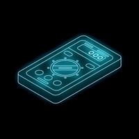Glowing neon line digital multimeter icon isolated on black background vector