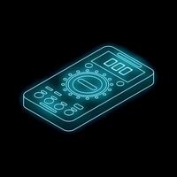 Glowing neon line digital multimeter icon isolated on black background vector