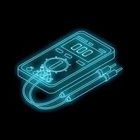 Digital multimeter with probes glowing blue neon isometric view vector
