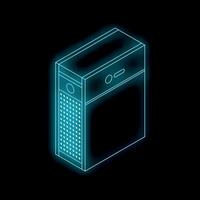 Neon glowing computer case with ventilation grill isometric view vector