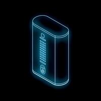 Neon smart speaker glowing on black background vector