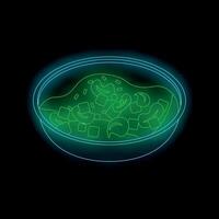 Neon green food delivery container glowing on black background vector