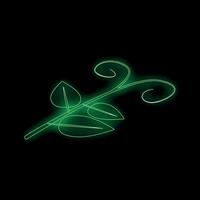 Green neon branch glowing on black background vector