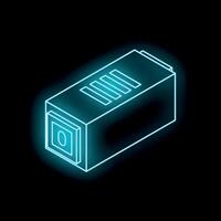 Neon blue usb flash drive data storage icon glowing on black background vector