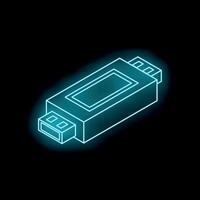 Glowing neon usb flash drive icon on black background vector