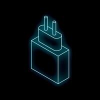 Neon blue phone charger glowing on black background vector