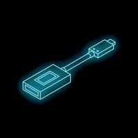 Neon blue usb type c adapter glowing on black background vector