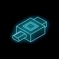 Neon icon of usb flash drive glowing on black background vector