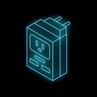 Neon blue adapter connecting plugs on black background vector