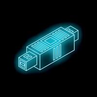 Glowing neon usb flash drive icon on black background vector