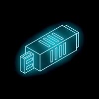 Glowing neon usb flash drive icon on black background vector