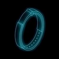 Neon smart watch showing time on black background vector