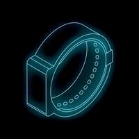 Neon smart watch glowing on black background vector