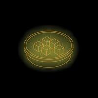 Neon yellow blockchain technology round button icon vector