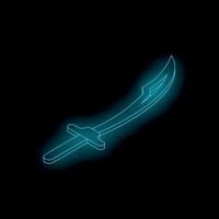 Neon blue scimitar sword glowing on dark background vector
